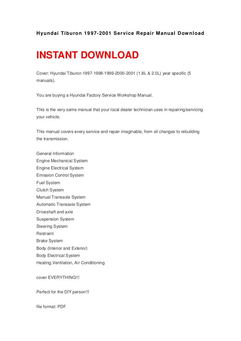 hyundai tiburon 1997 2001 service repair manual rh slideshare net 2000 hyundai elantra repair manual pdf